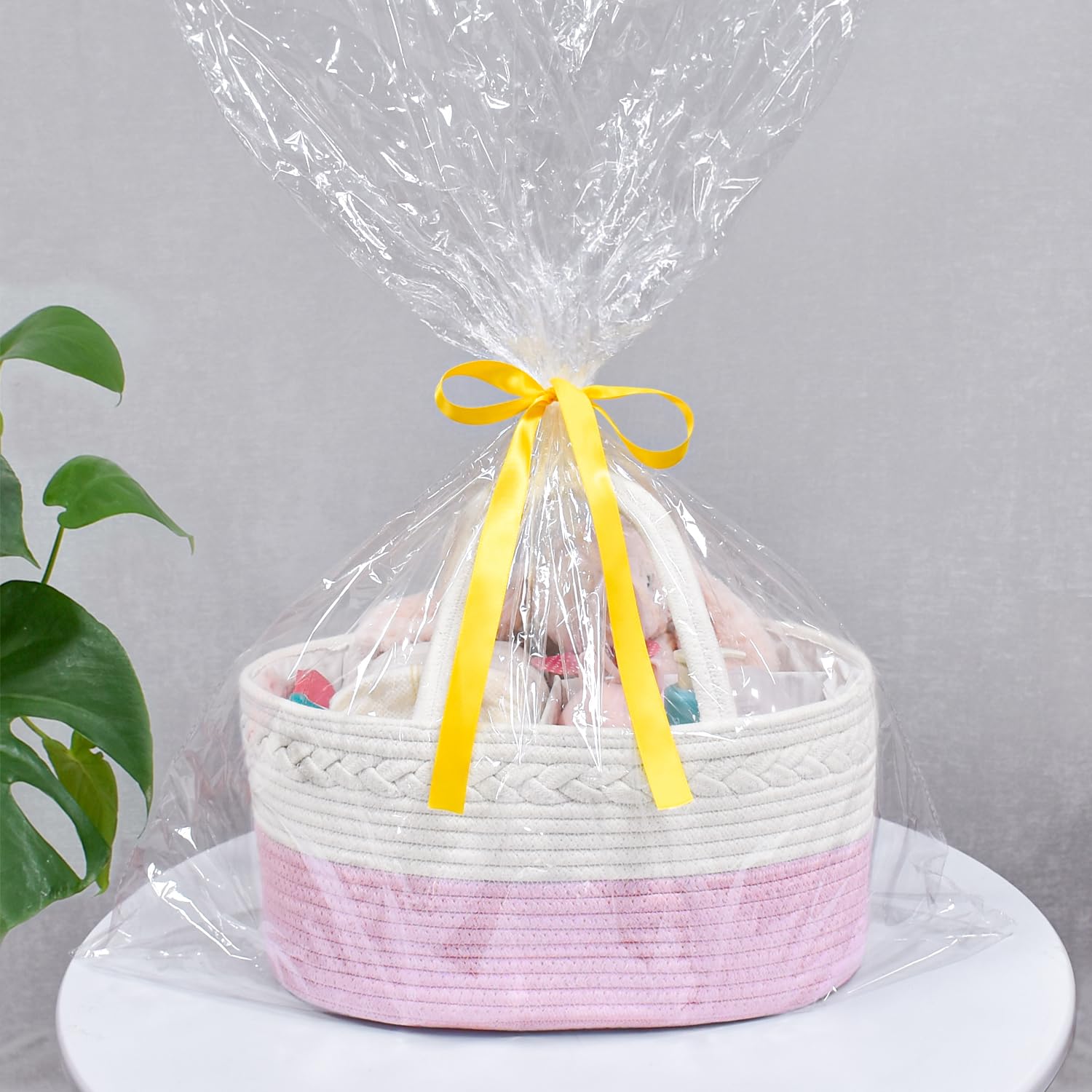 ABenkle diaper caddy pink nursery storage blends with decor.
