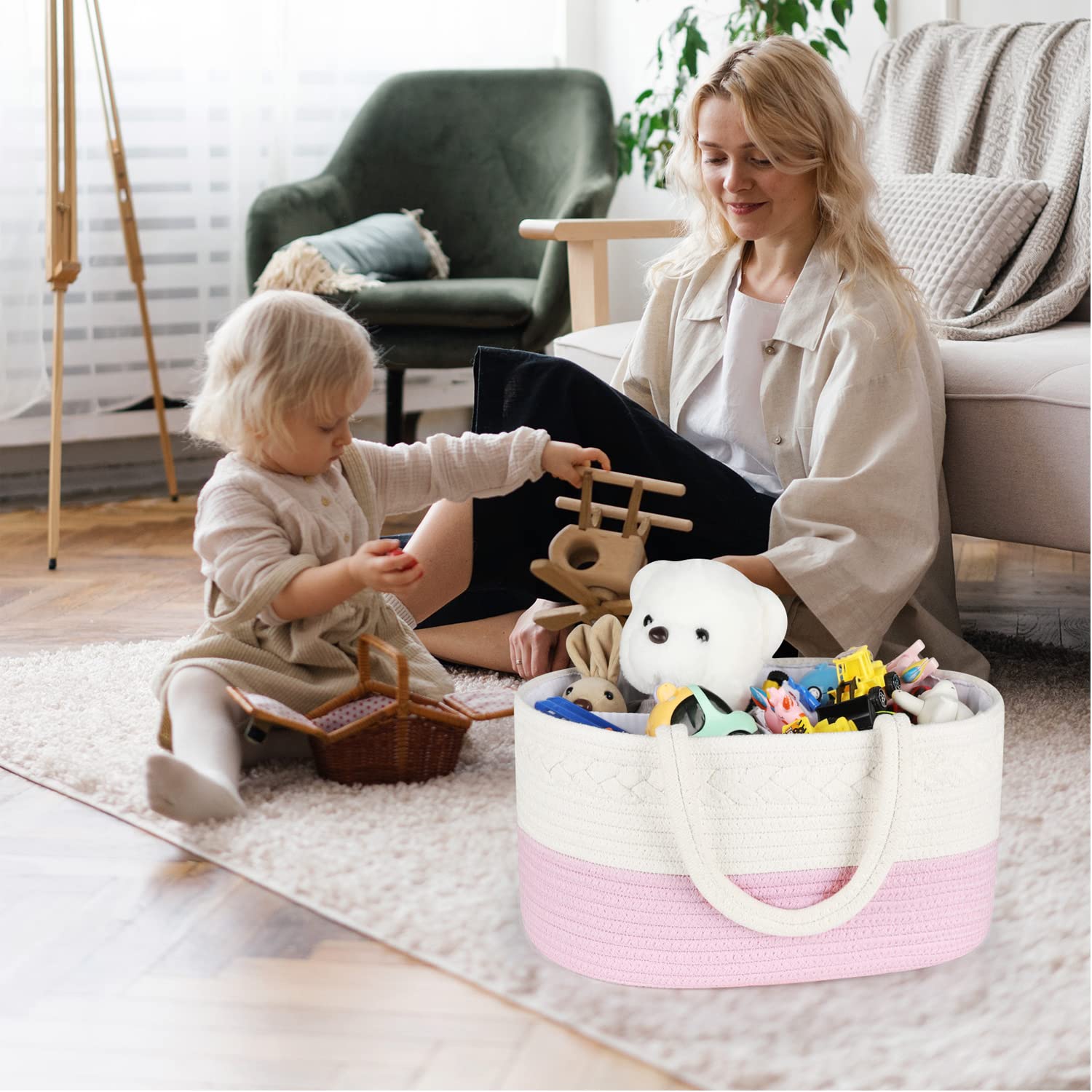 ABenkle diaper caddy pink portable storage for trips and visits.