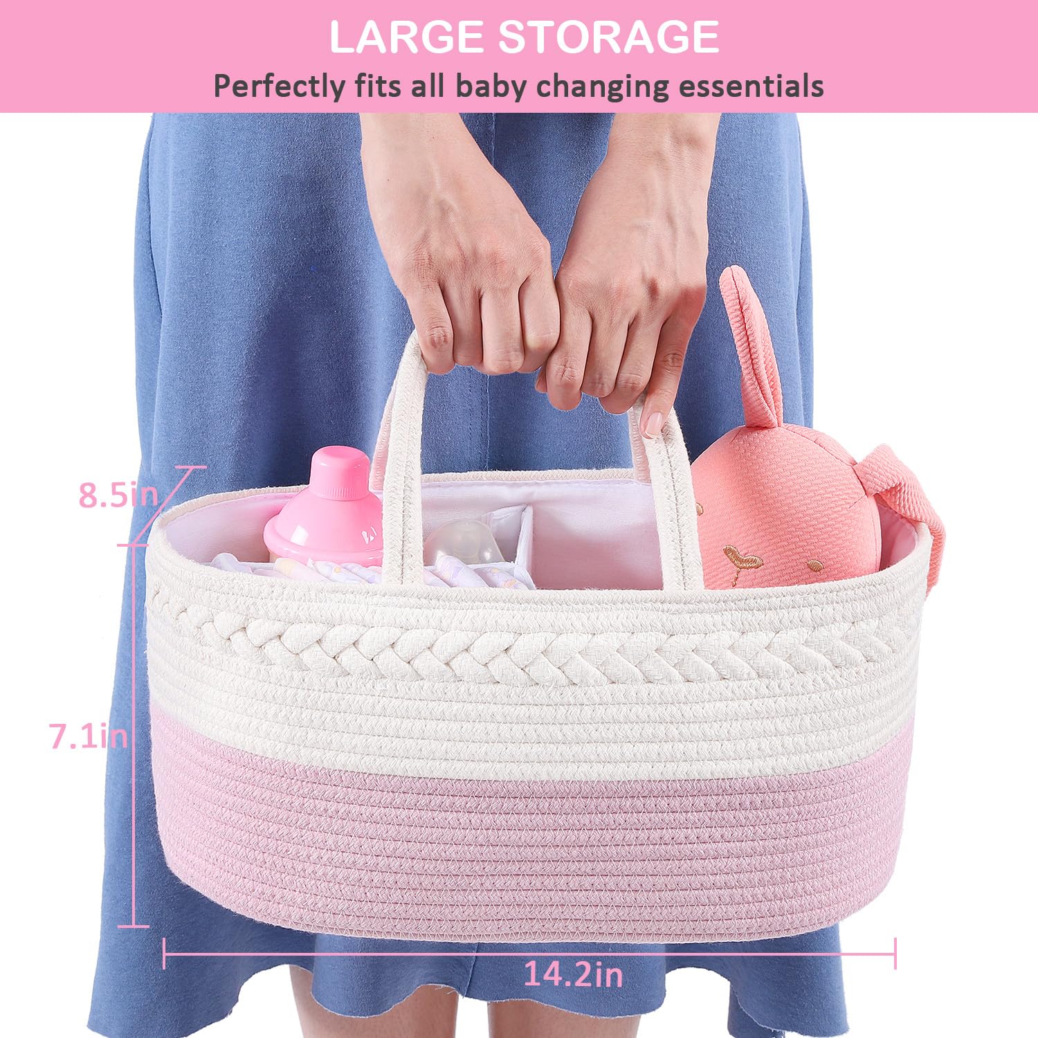 ABenkle diaper caddy pink removable dividers customize storage.