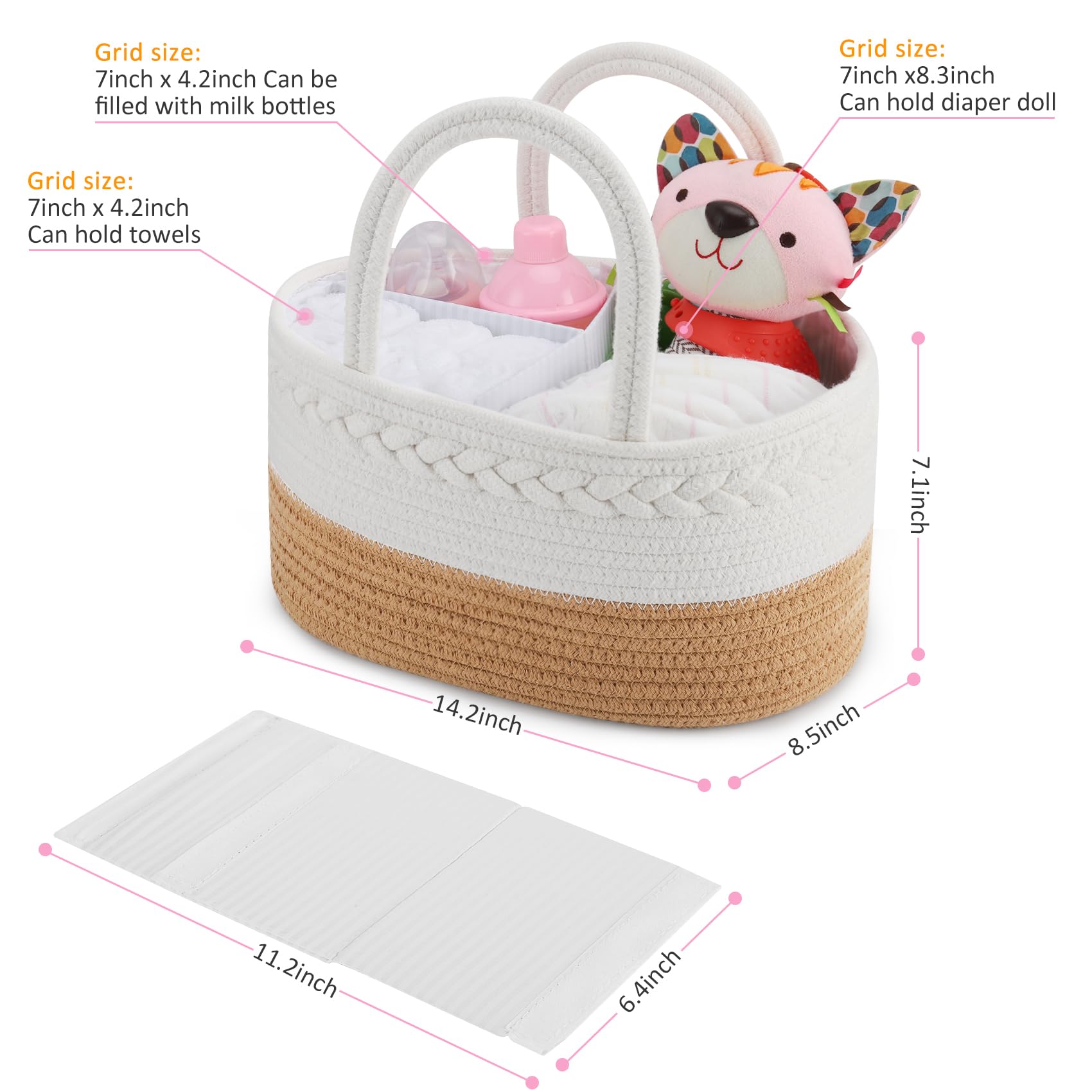ABenkle Diaper Caddy three compartments organize diapers, wipes, and toys efficiently.