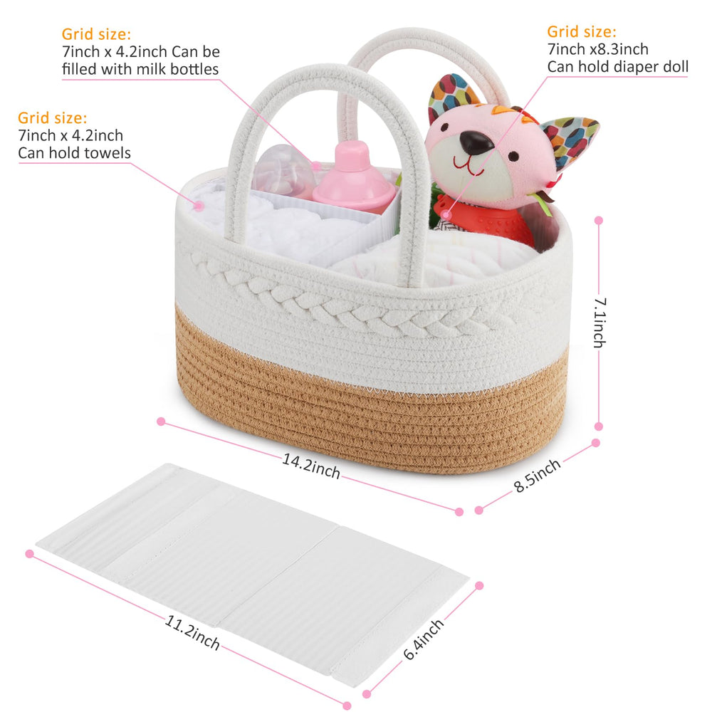 ABenkle Diaper Caddy three compartments organize diapers, wipes, and toys efficiently.