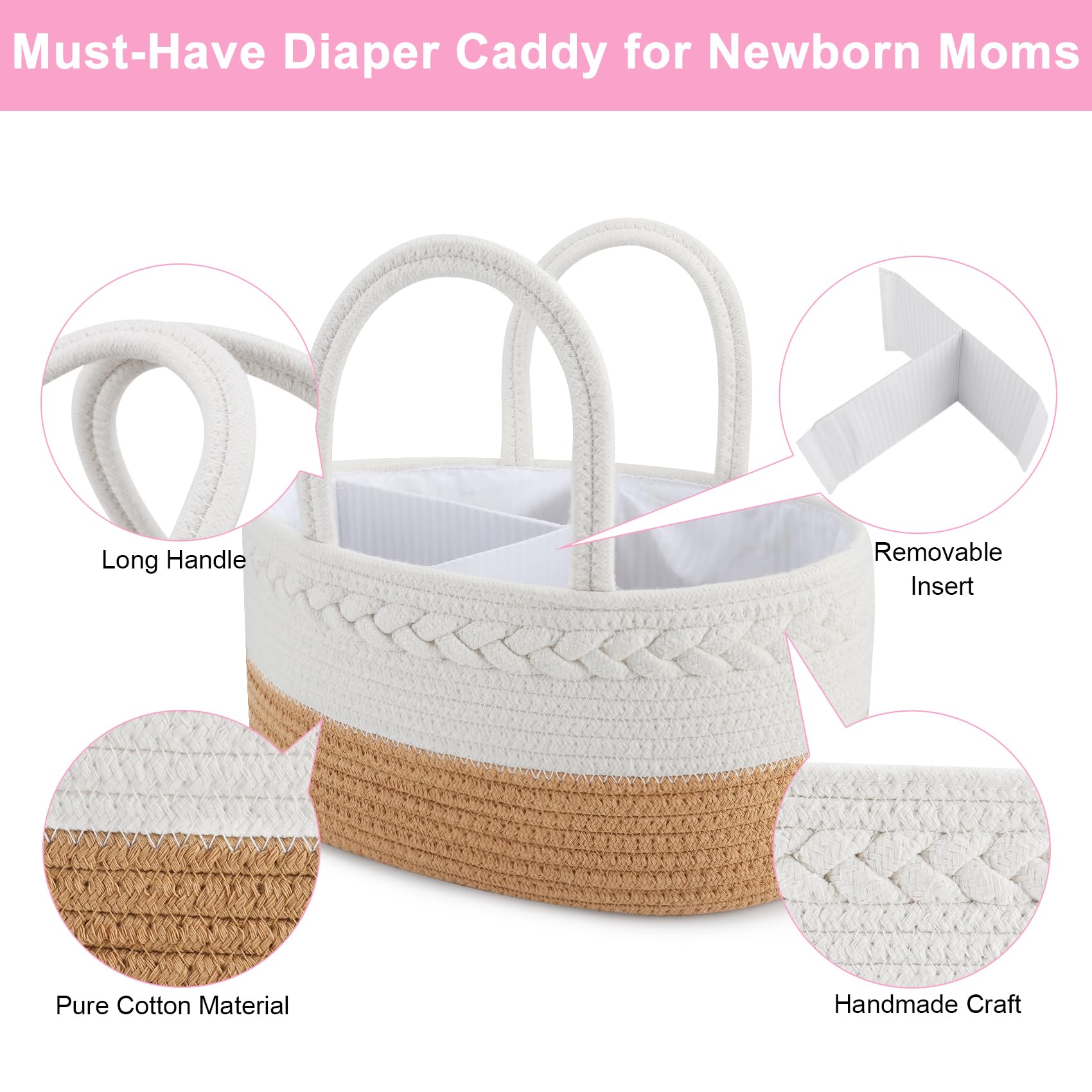 ABenkle Diaper Caddy woven cotton rope offers soft-touch nursery style.
