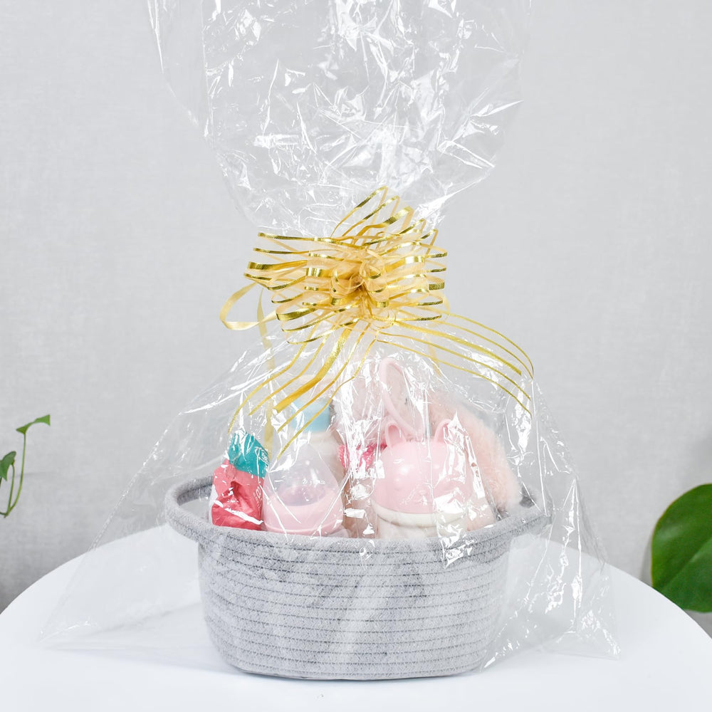 ABenkle gift basket in a cozy setup suggests perfect shower or Easter gift idea.