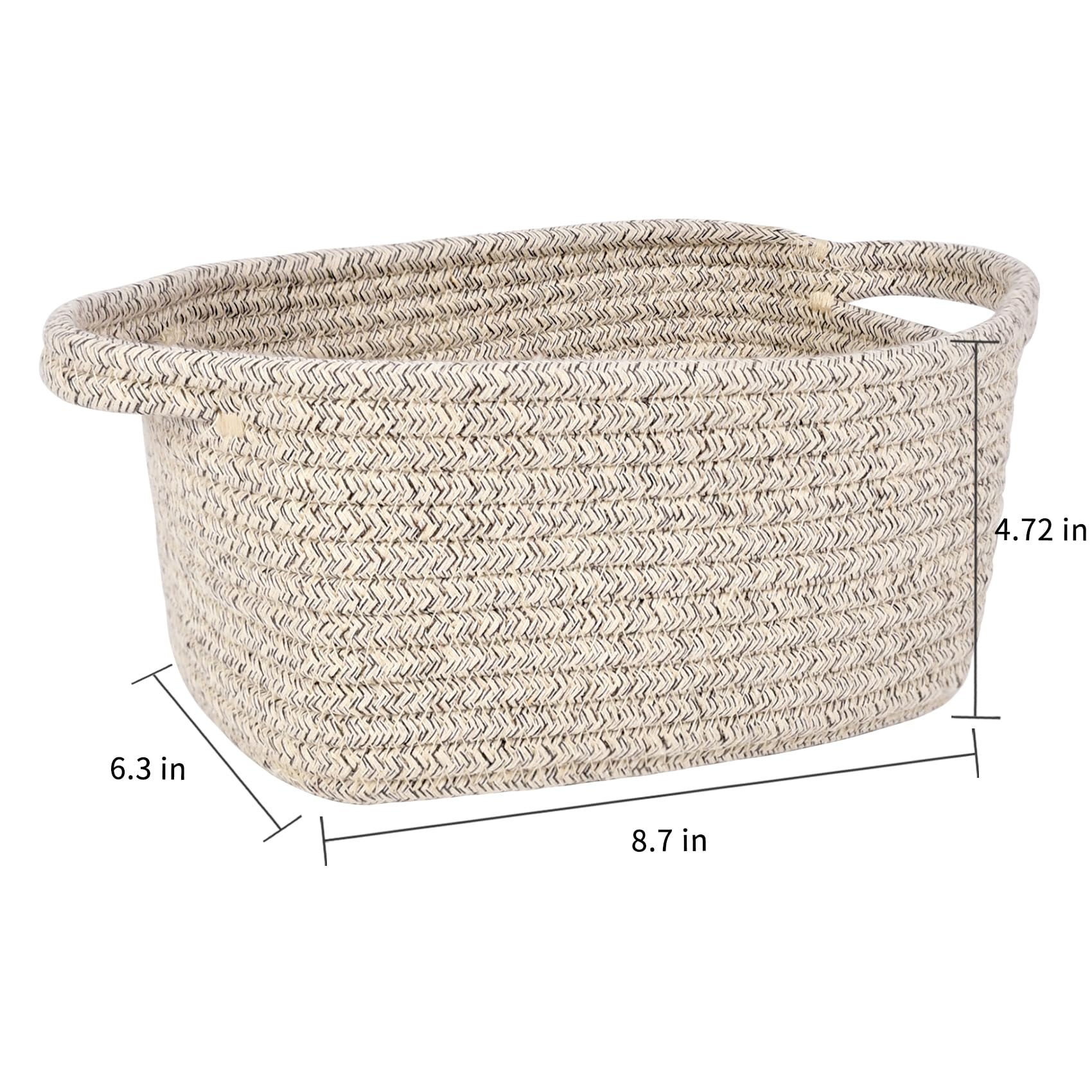 ABenkle mini-basket closeup rope weave; highlights natural cotton material