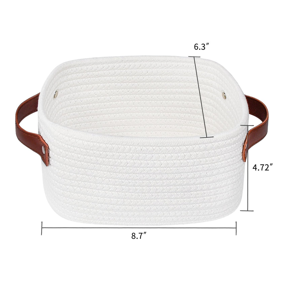ABenkle mini basket on a shelf for bedside essentials like socks and keys.