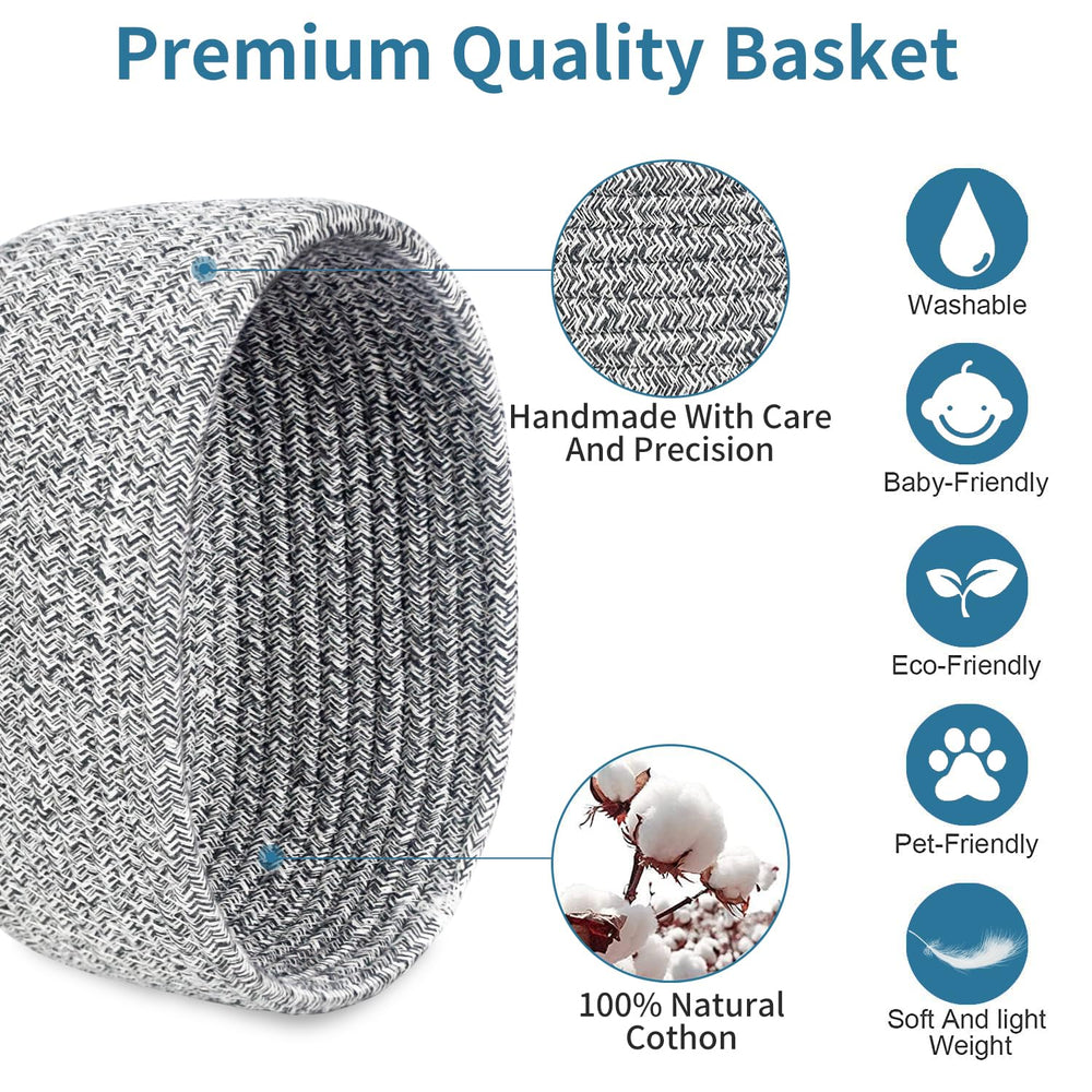 ABenkle mini cotton rope basket closeup shows soft material and natural texture.