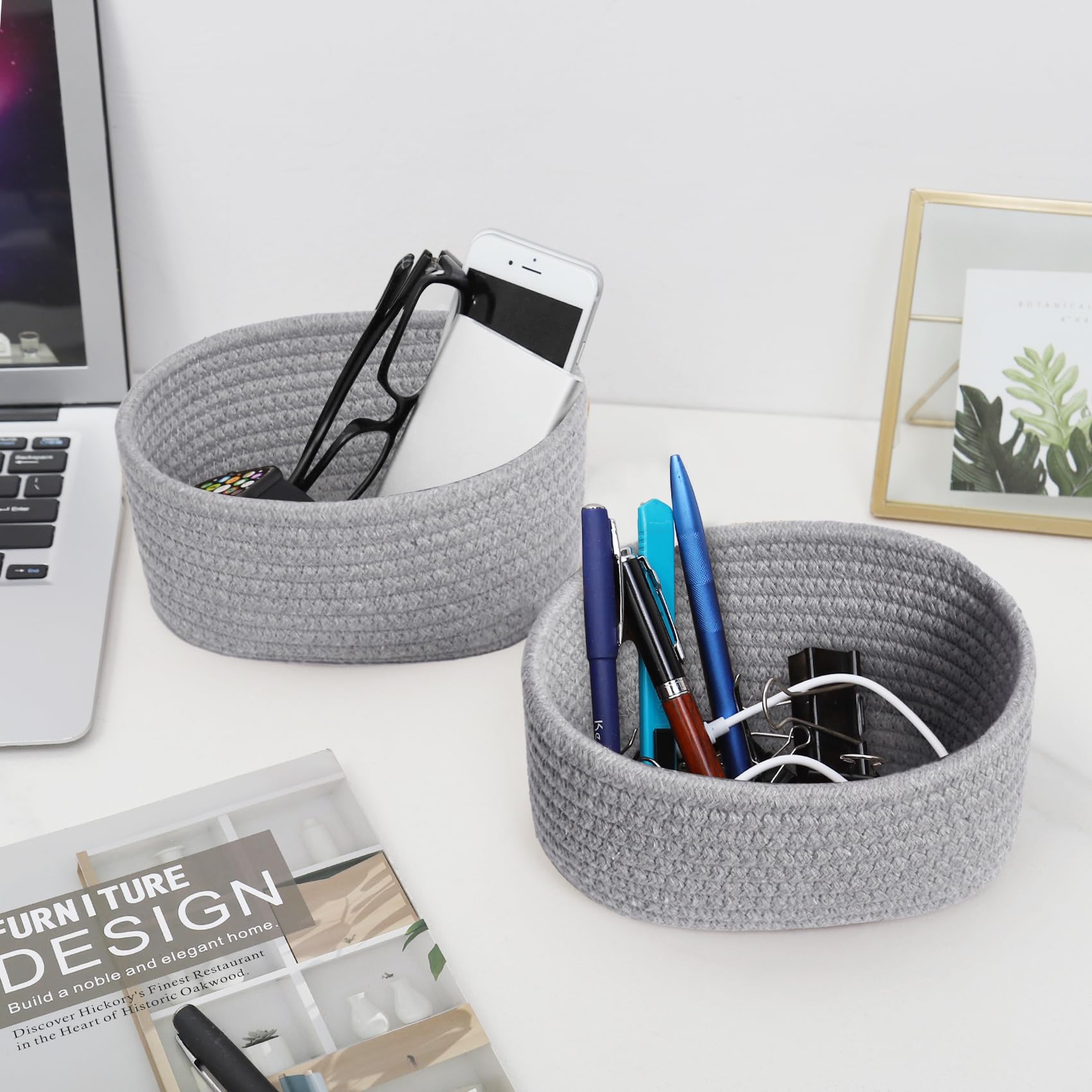 ABenkle nursery hamper in cotton rope for gentle small-item organization.