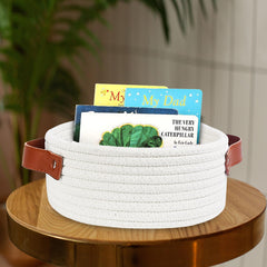 ABenkle nursery organizer tabletop basket keeps toys and supplies neatly at reach.
