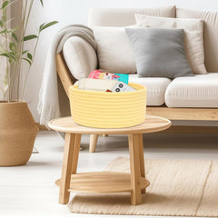 ABenkle nursery round basket adds decorative storage for baby essentials.