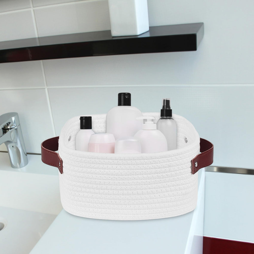 ABenkle nursery basket holds toys to keep play area tidy.