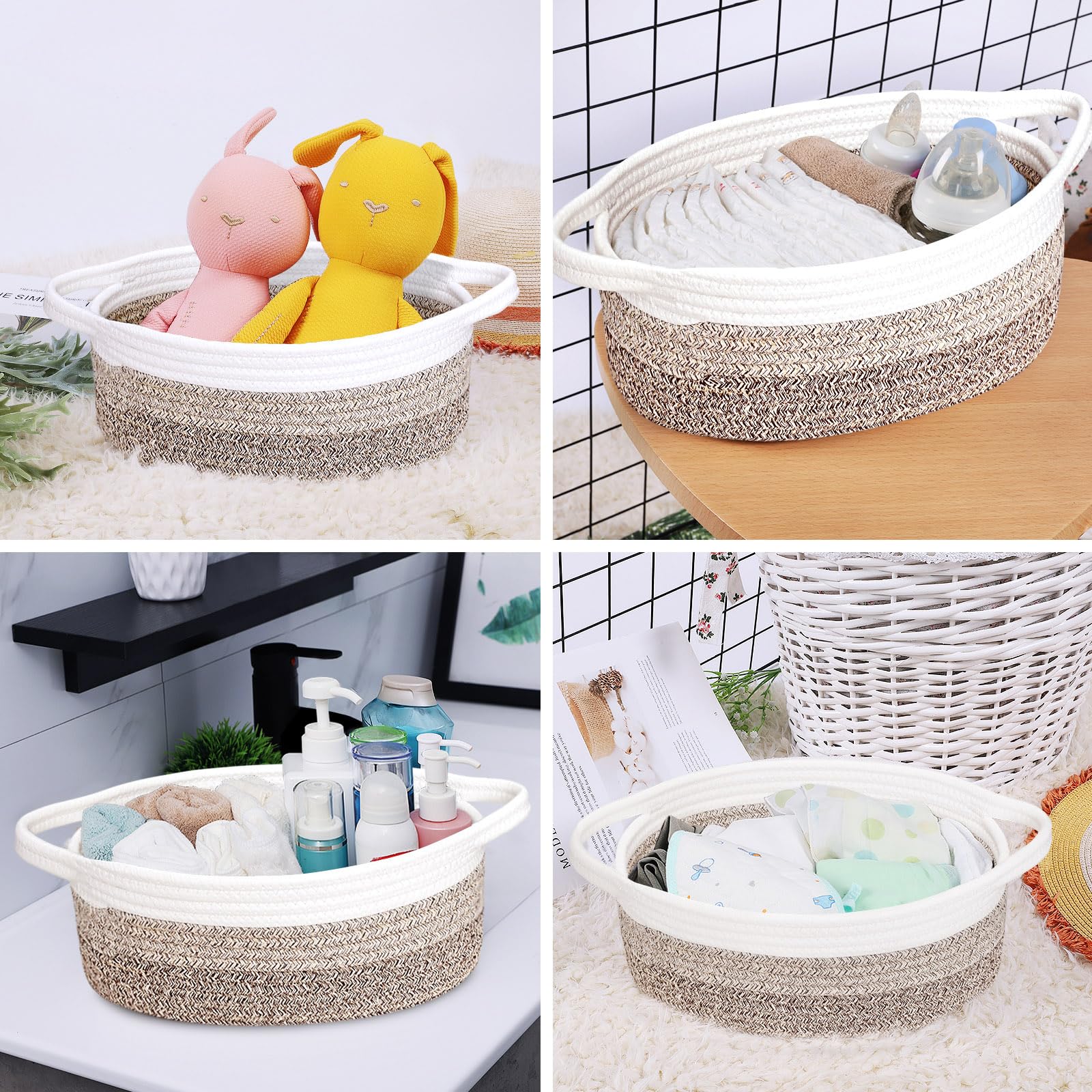 ABenkle safe-for-baby-pets basket keeps essentials organized without floor scratches.