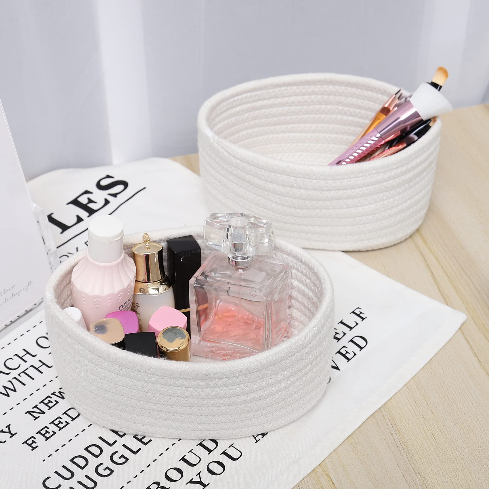 ABenkle spa or hotel storage basket adds chic clutter-free space
