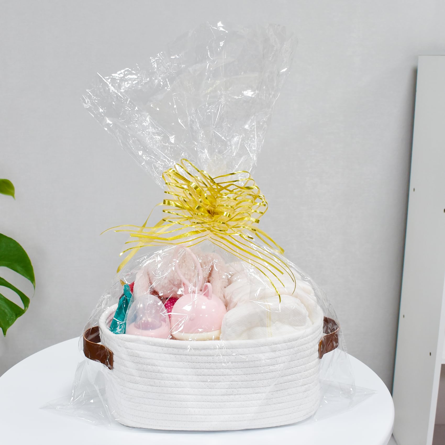 ABenkle shelf-storage basket fits on shelves for tidy closets