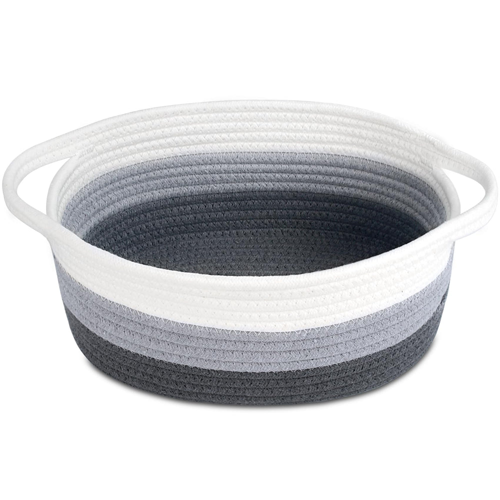 ABenkle small basket front view showing compact 12-in L x 8-in W x 5-in H for nursery organization.