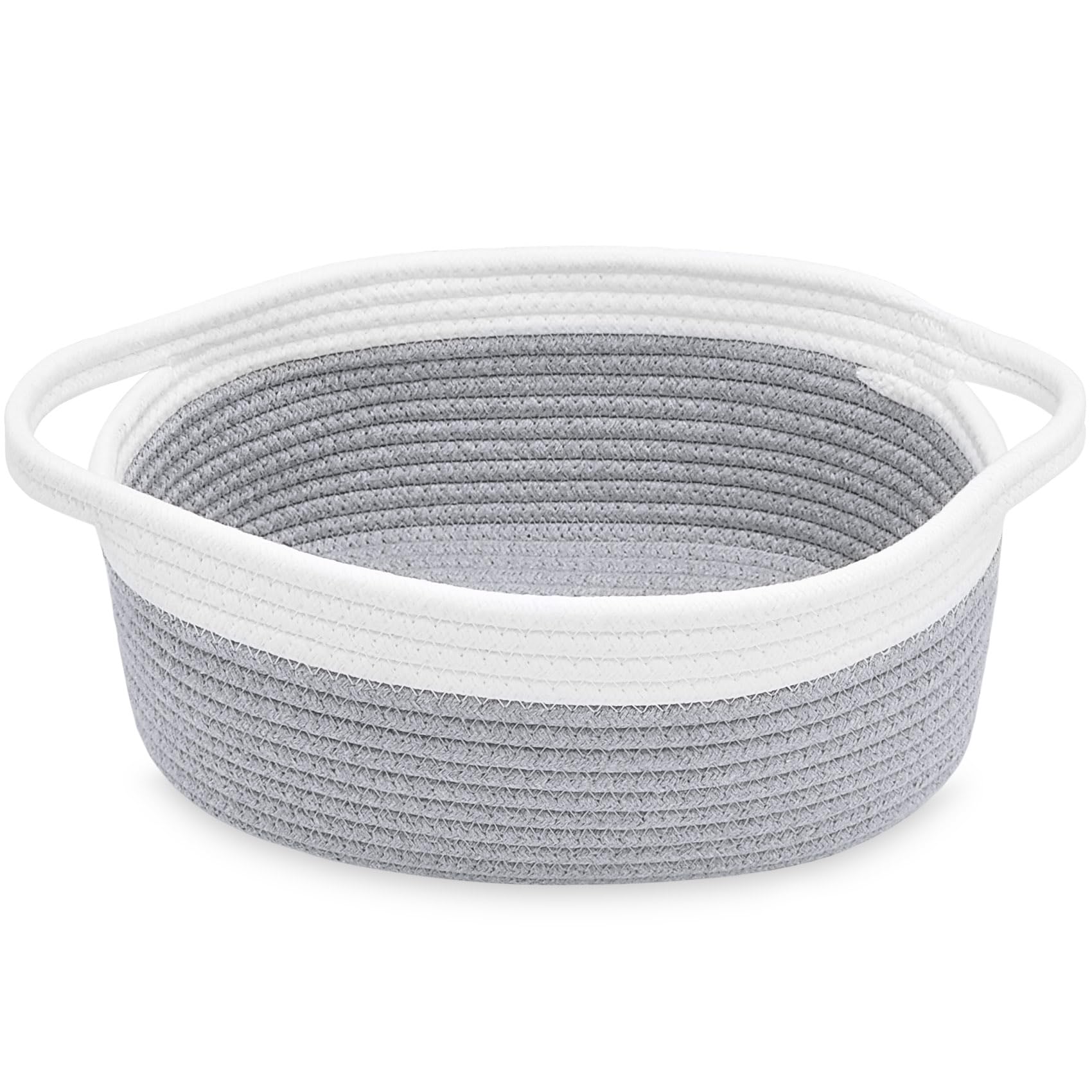 ABenkle small-basket-12x8x5-grey on a shelf for quick toy and remote organization