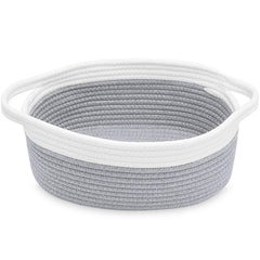 ABenkle small-basket-12x8x5-grey on a shelf for quick toy and remote organization