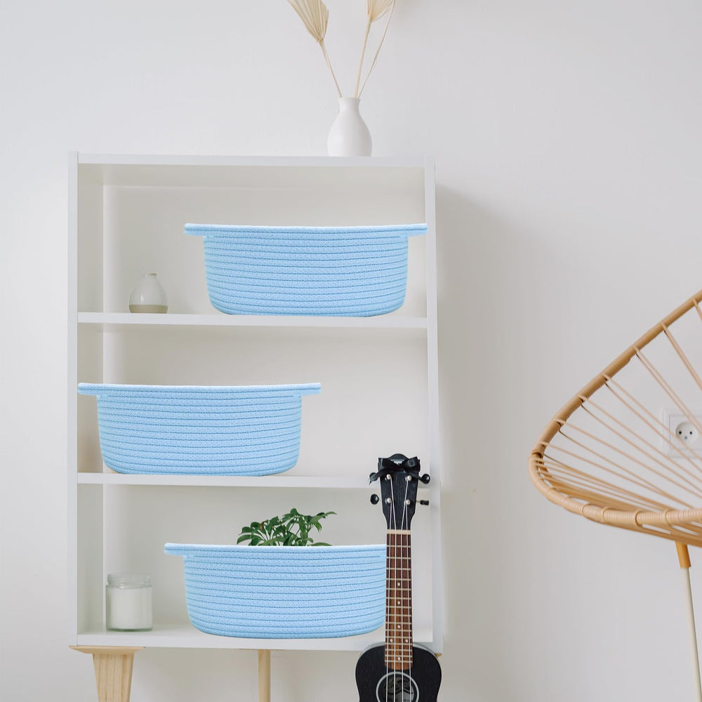 ABenkle small basket keeps baby items organized without scratching floors