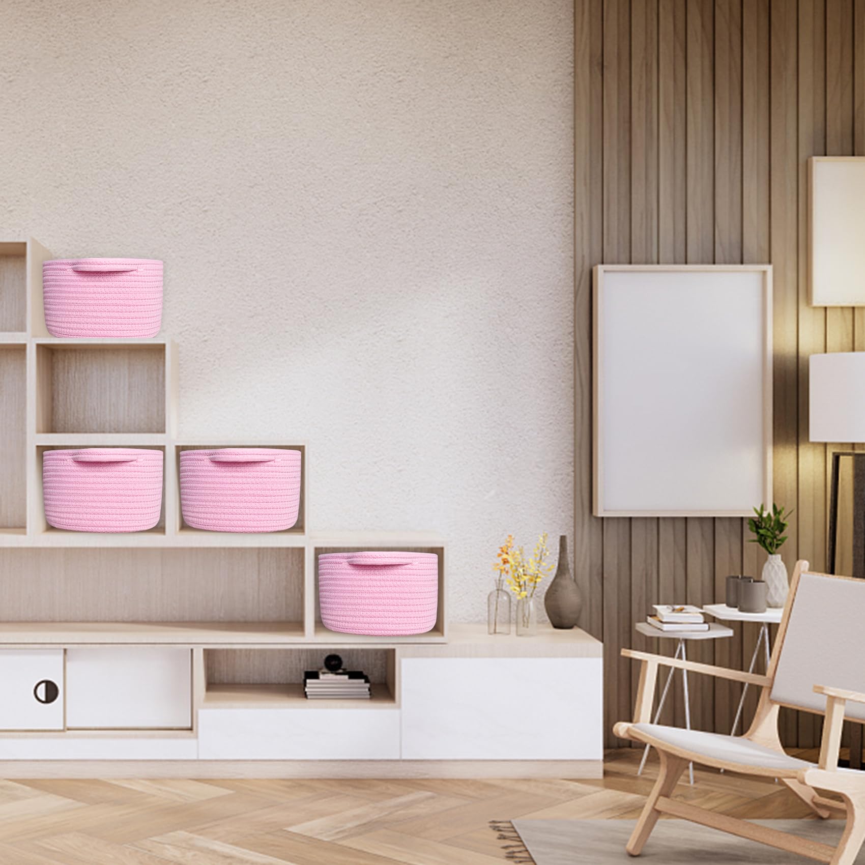 ABenkle Small Basket in room decor, complements soft pink theme