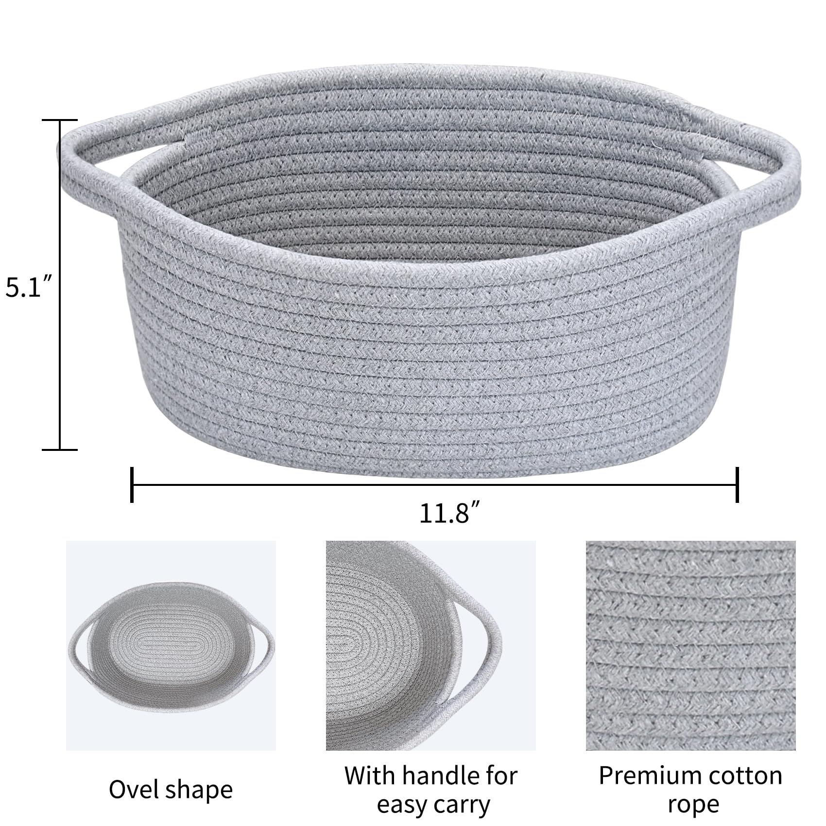 ABenkle small basket gray side view showing compact organizer for any room.