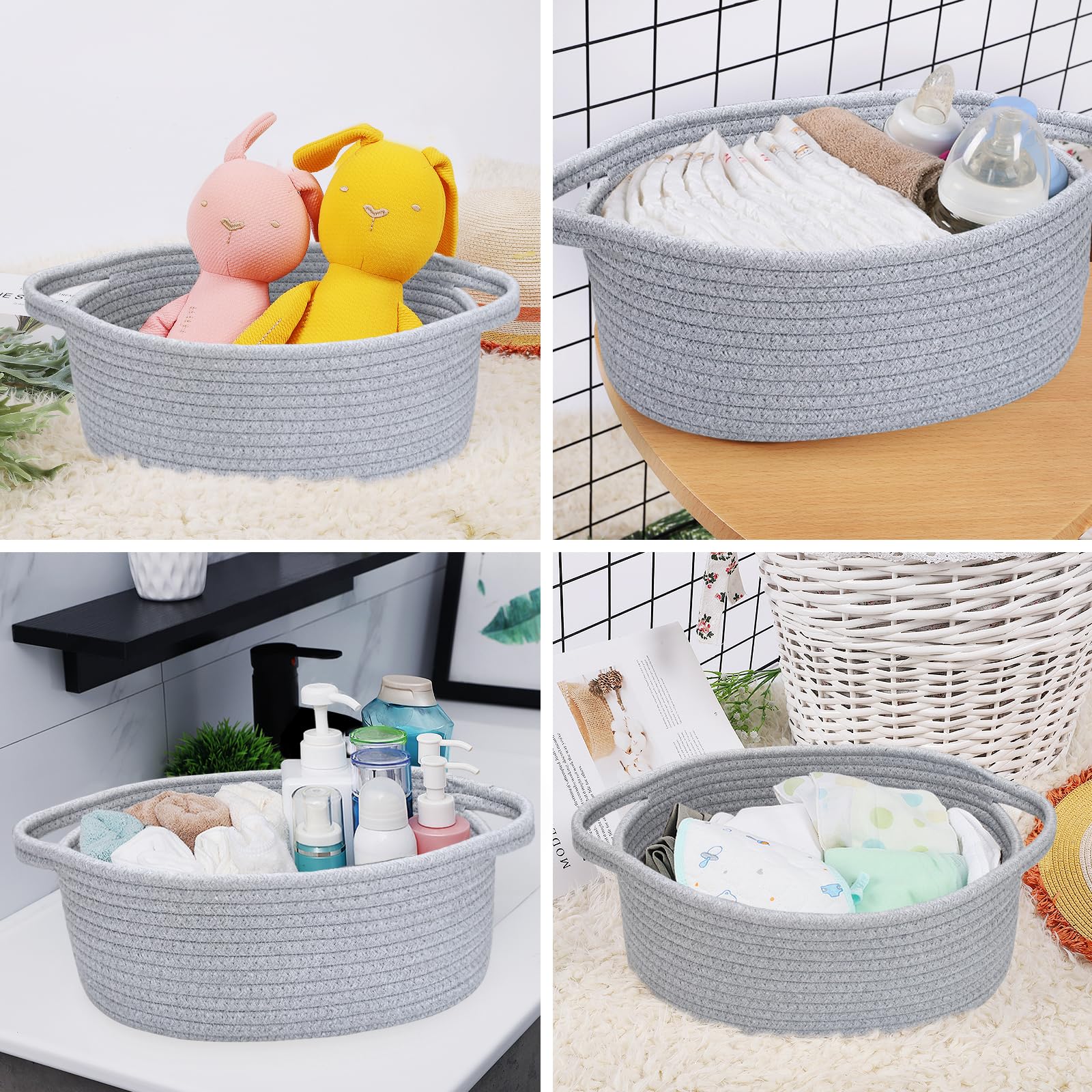 ABenkle small basket gray use in baby room keeps essentials tidy.