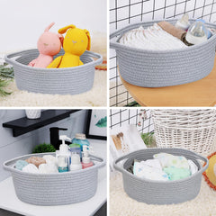ABenkle small basket gray use in baby room keeps essentials tidy.