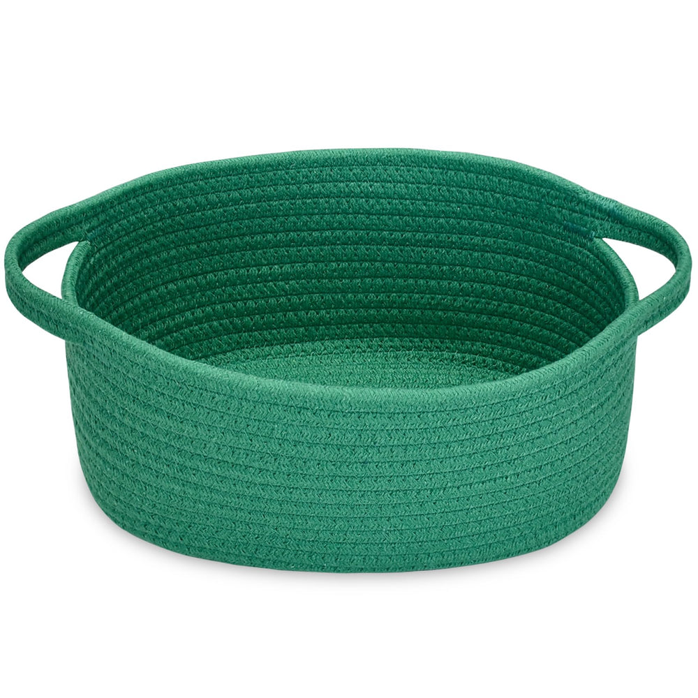 ABenkle small basket with handles close-up showing durable rope weave for tidy storage.