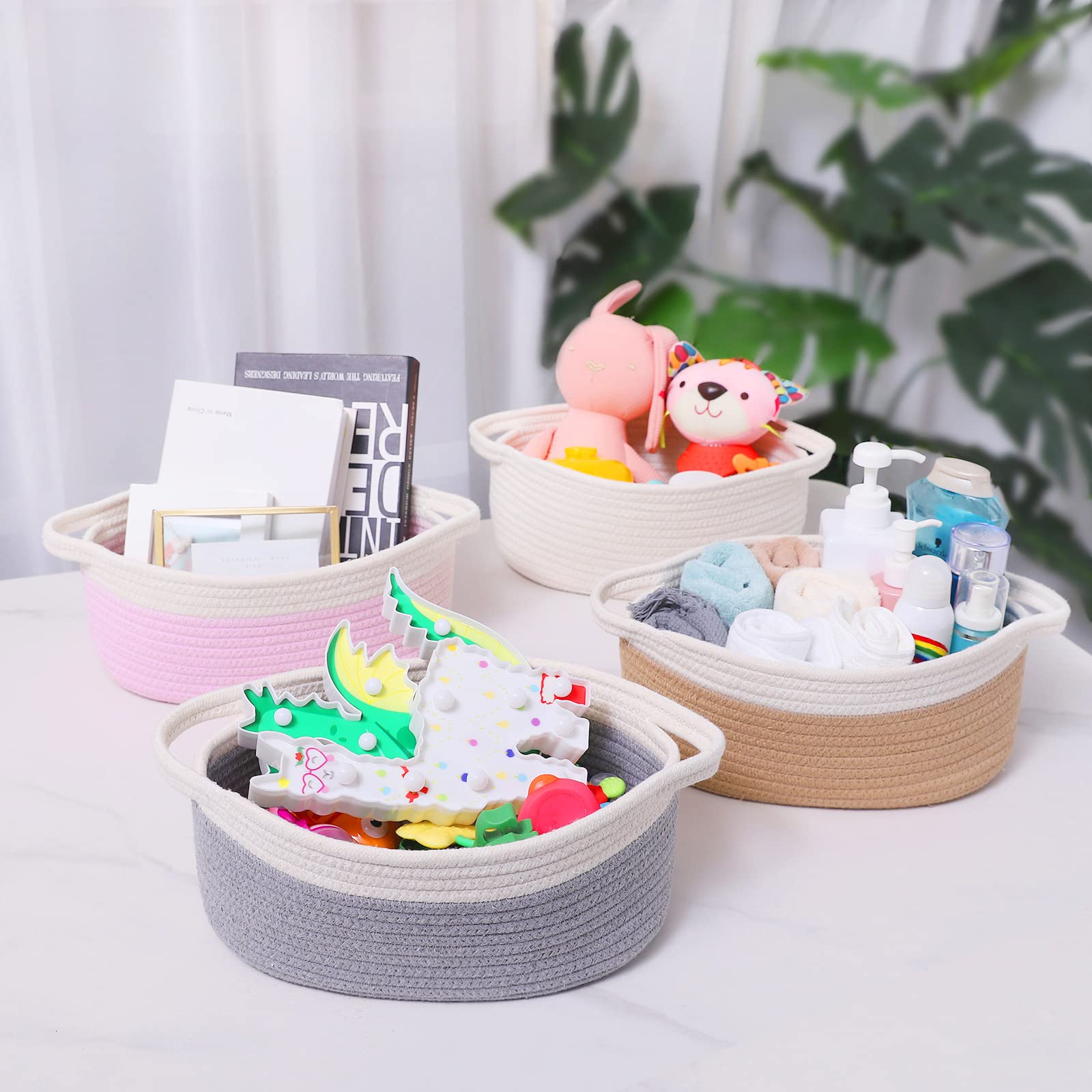 ABenkle pink woven basket with towels illustrating versatile storage