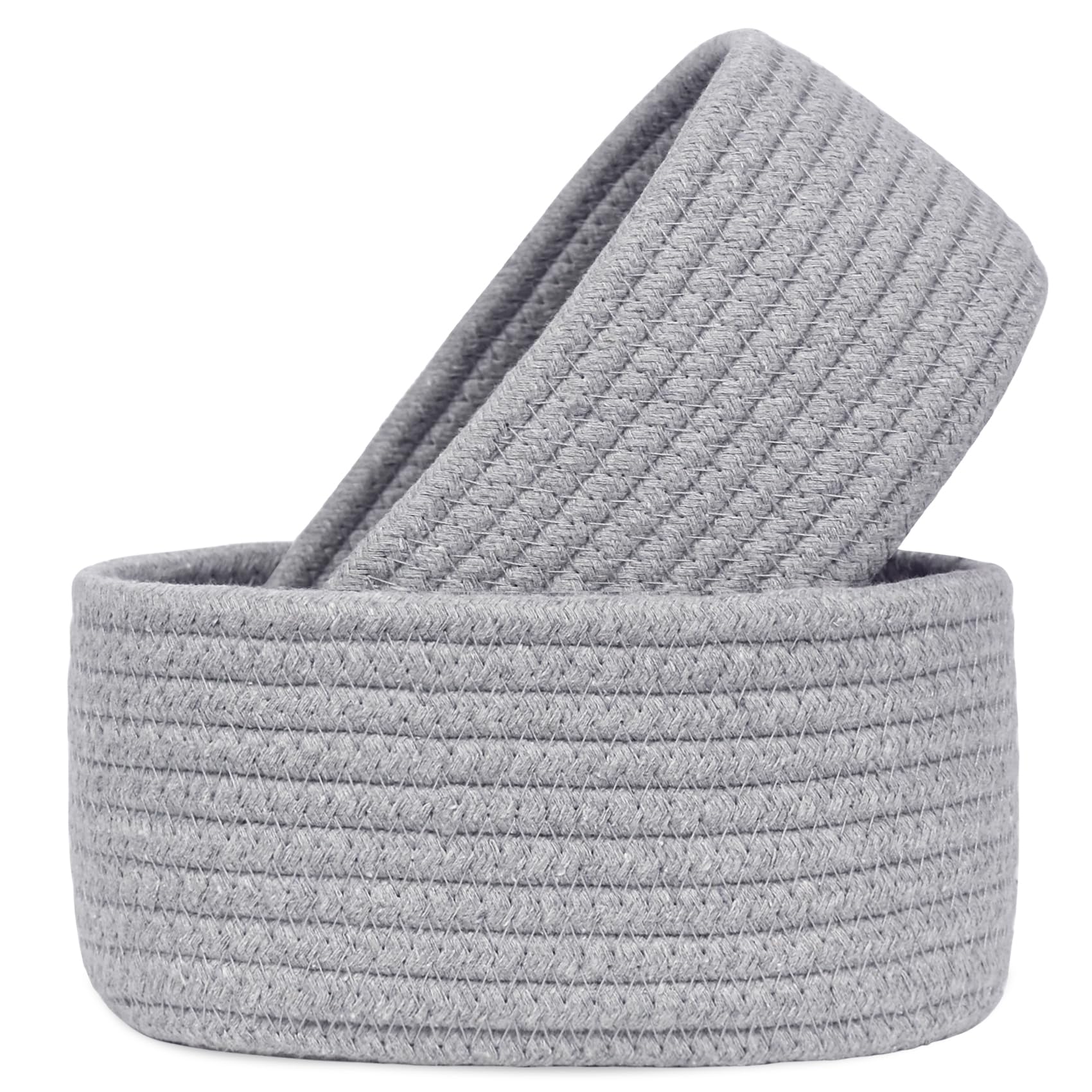 ABenkle small oval basket in cotton rope for compact storage and desk organization.