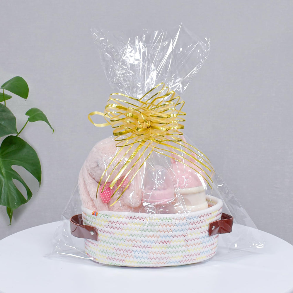 ABenkle small oval basket holds small toys and craft supplies