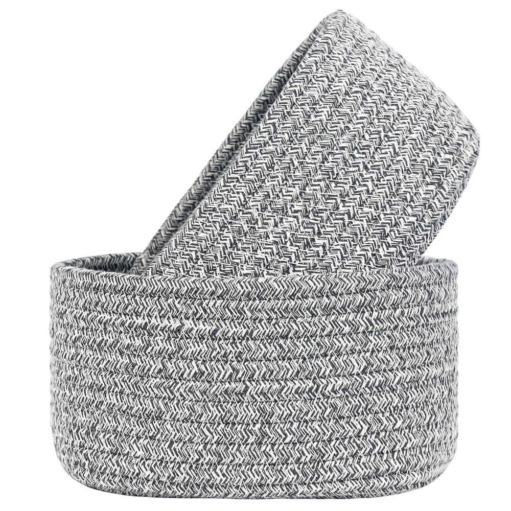 ABenkle small oval rope basket front view for compact storage and decluttering.