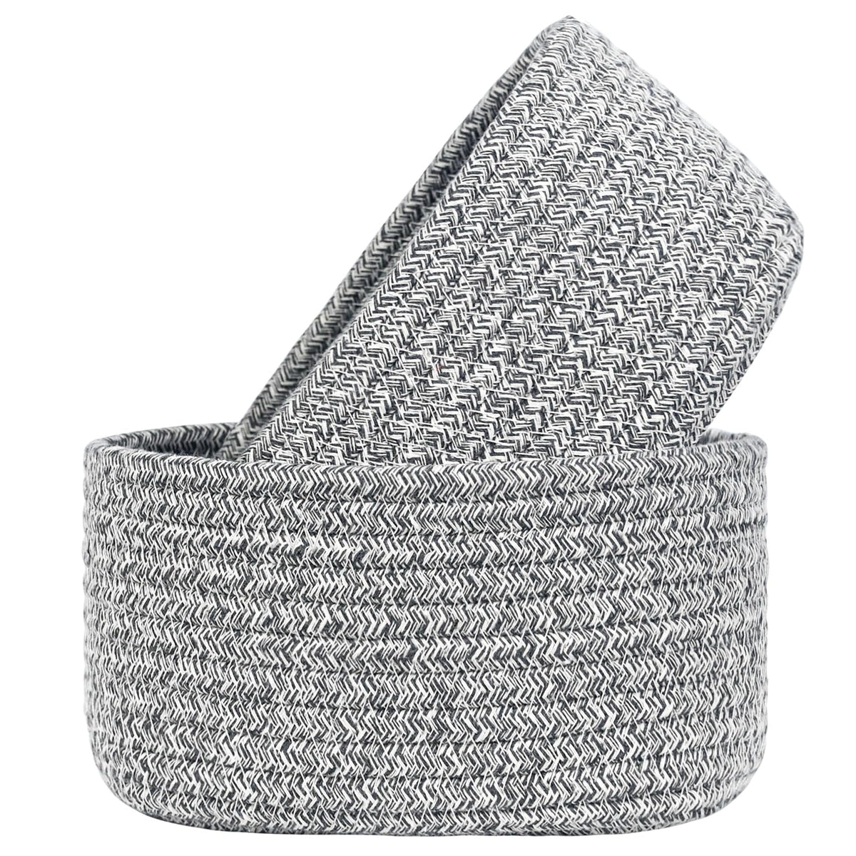 ABenkle small oval rope basket front view for compact storage and decluttering.