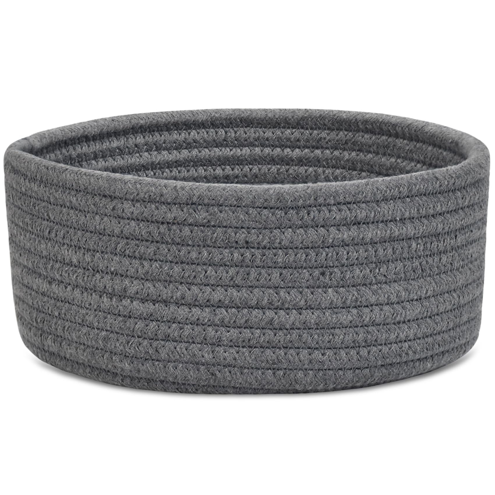 ABenkle small round basket on desk for tidy desk organization.