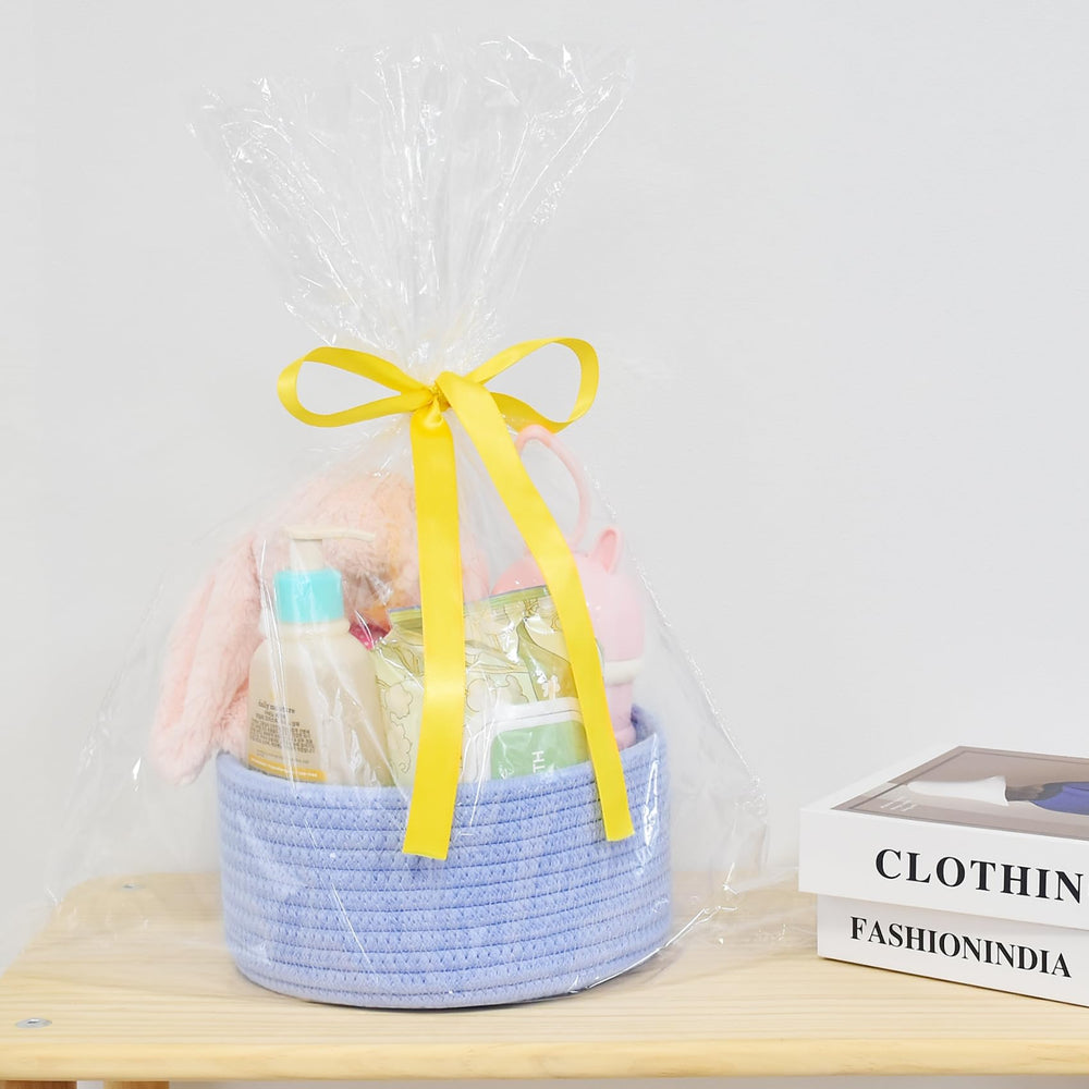 ABenkle small round basket adds subtle decor on a nightstand while storing accessories.