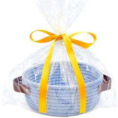 ABenkle small storage basket in blue cotton rope for tidy nursery toys and bedside essentials.