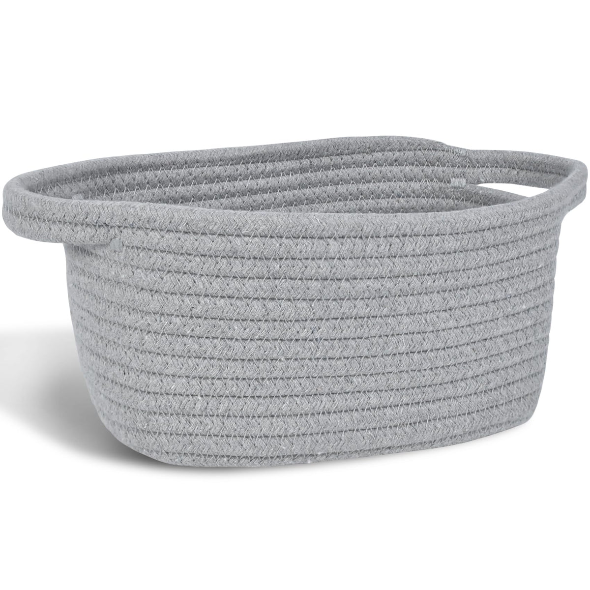 ABenkle small storage basket close-up reveals cotton rope weave for tidy desk organization.