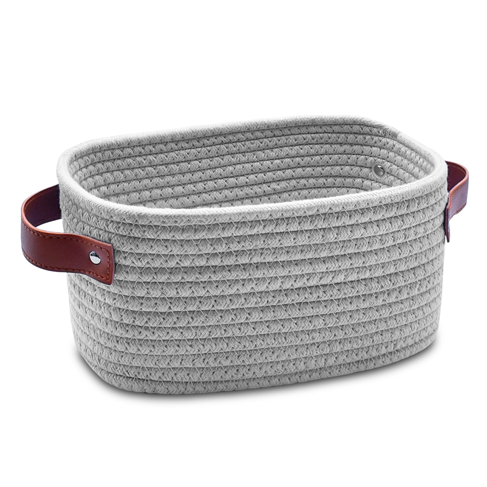 ABenkle small storage basket grey with handle — front view for tidy desks and shelves.