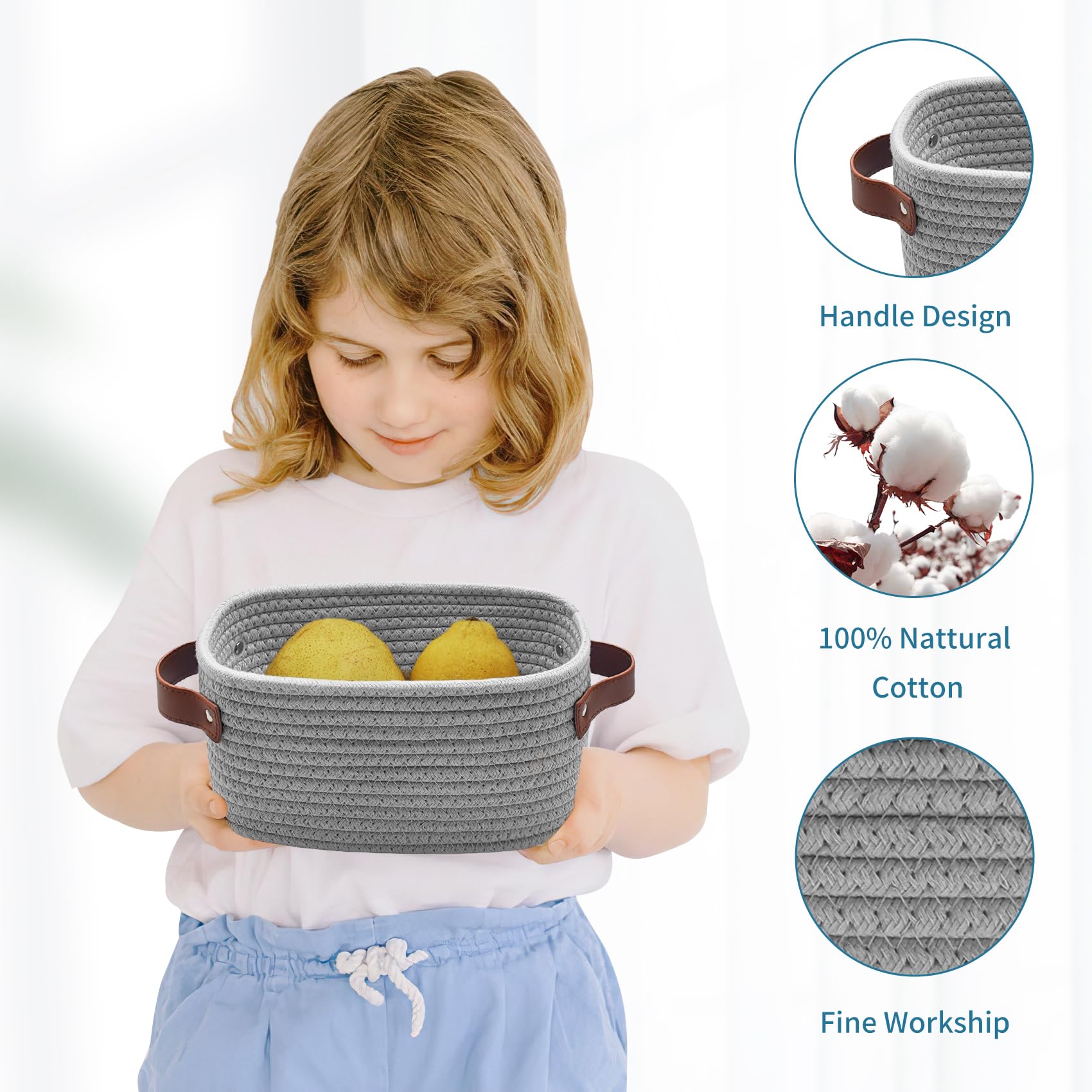ABenkle small storage basket grey — side-angle view highlighting lightweight, portable design.