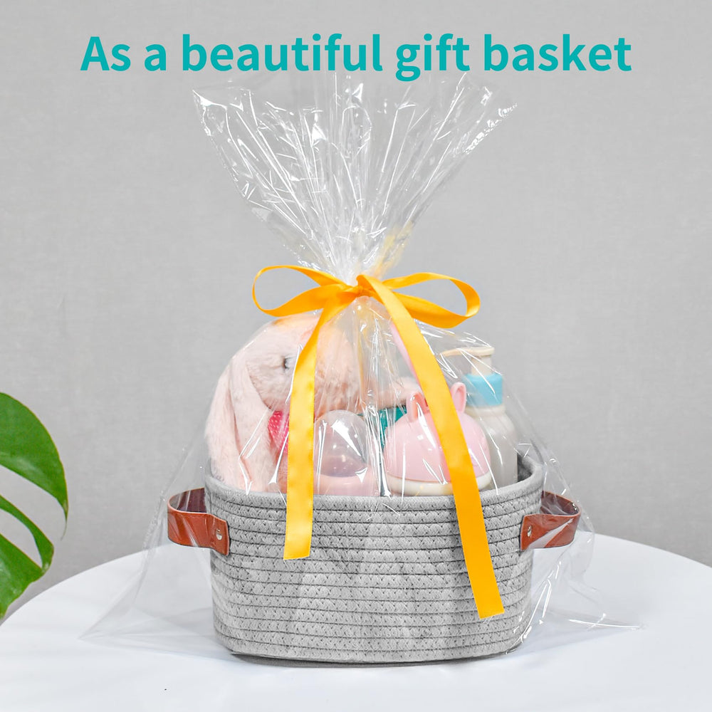 ABenkle small storage basket grey — texture closeup showing natural cotton rope safe for kids.