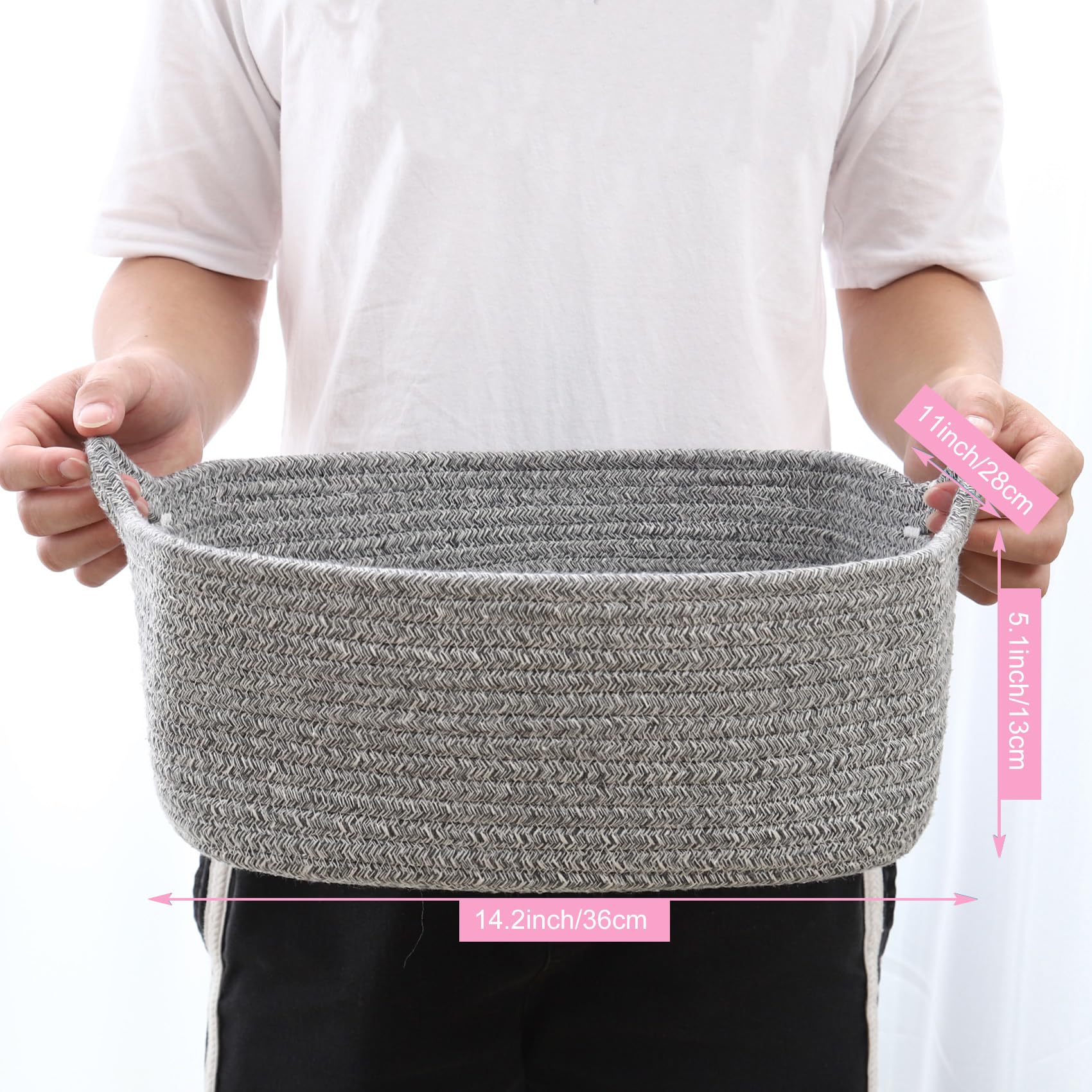 ABenkle basket handles detail highlighting portable toy bin and easy carrying.