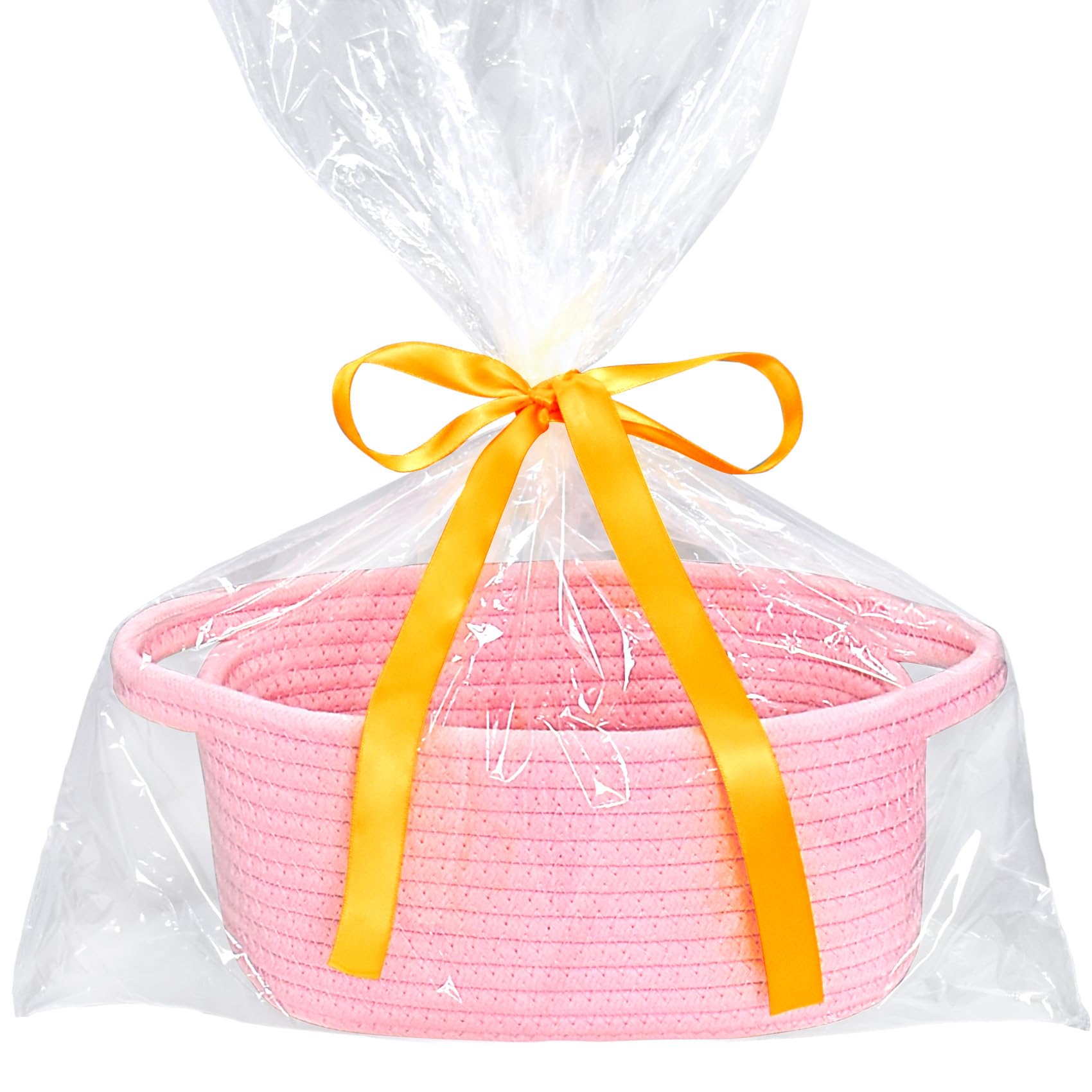 ABenkle pink small storage basket close-up shows soft cotton rope texture for organization