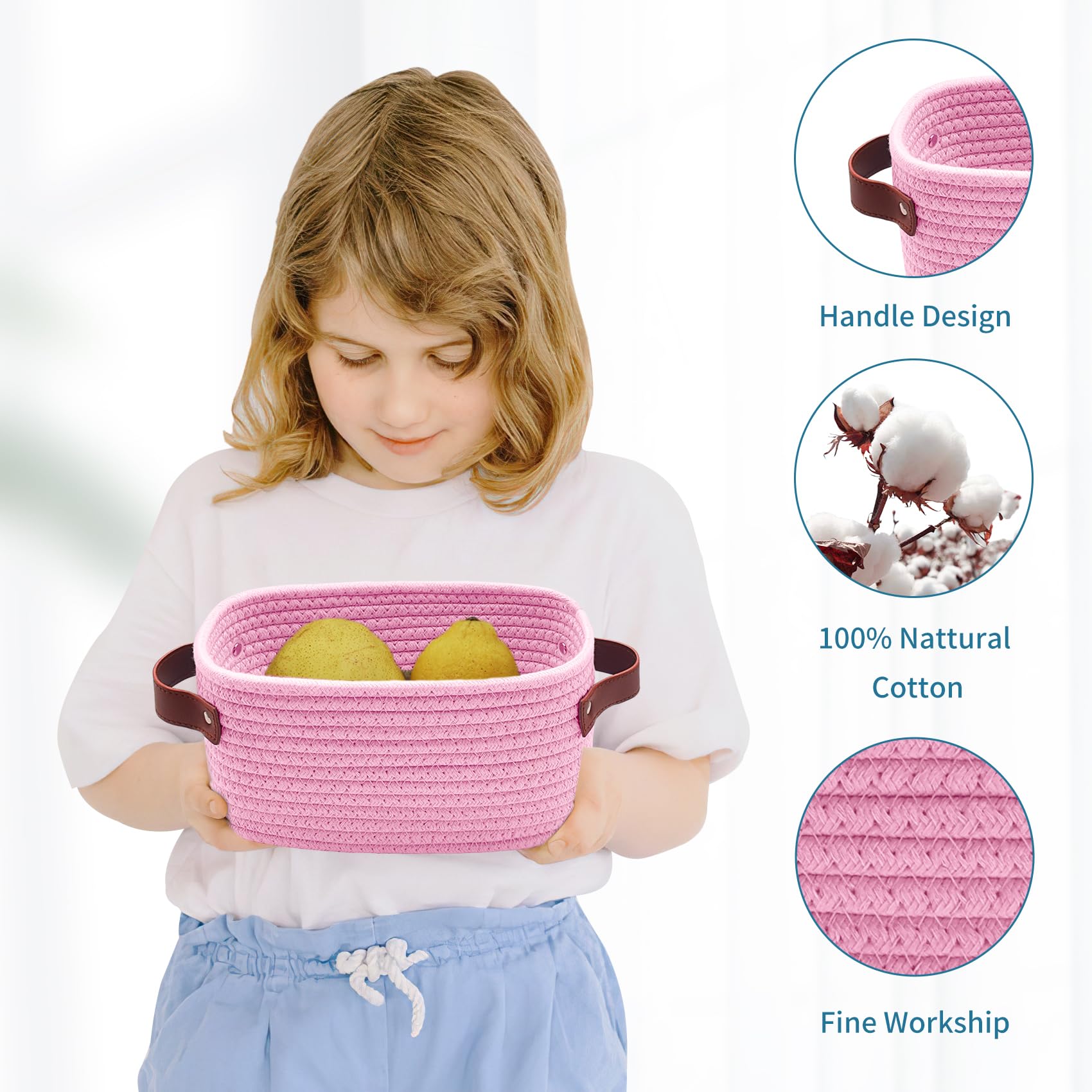 ABenkle pink nursery basket showing kid-friendly size and decor.