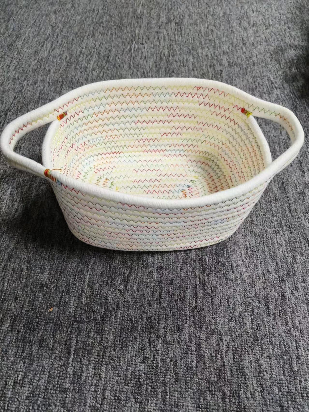 ABenkle cotton rope basket side view: durable, safe storage for toys and essentials.