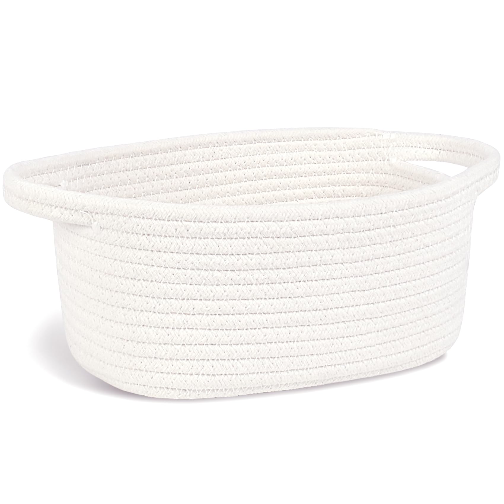 ABenkle small storage basket white front view aids quick organizing on shelves