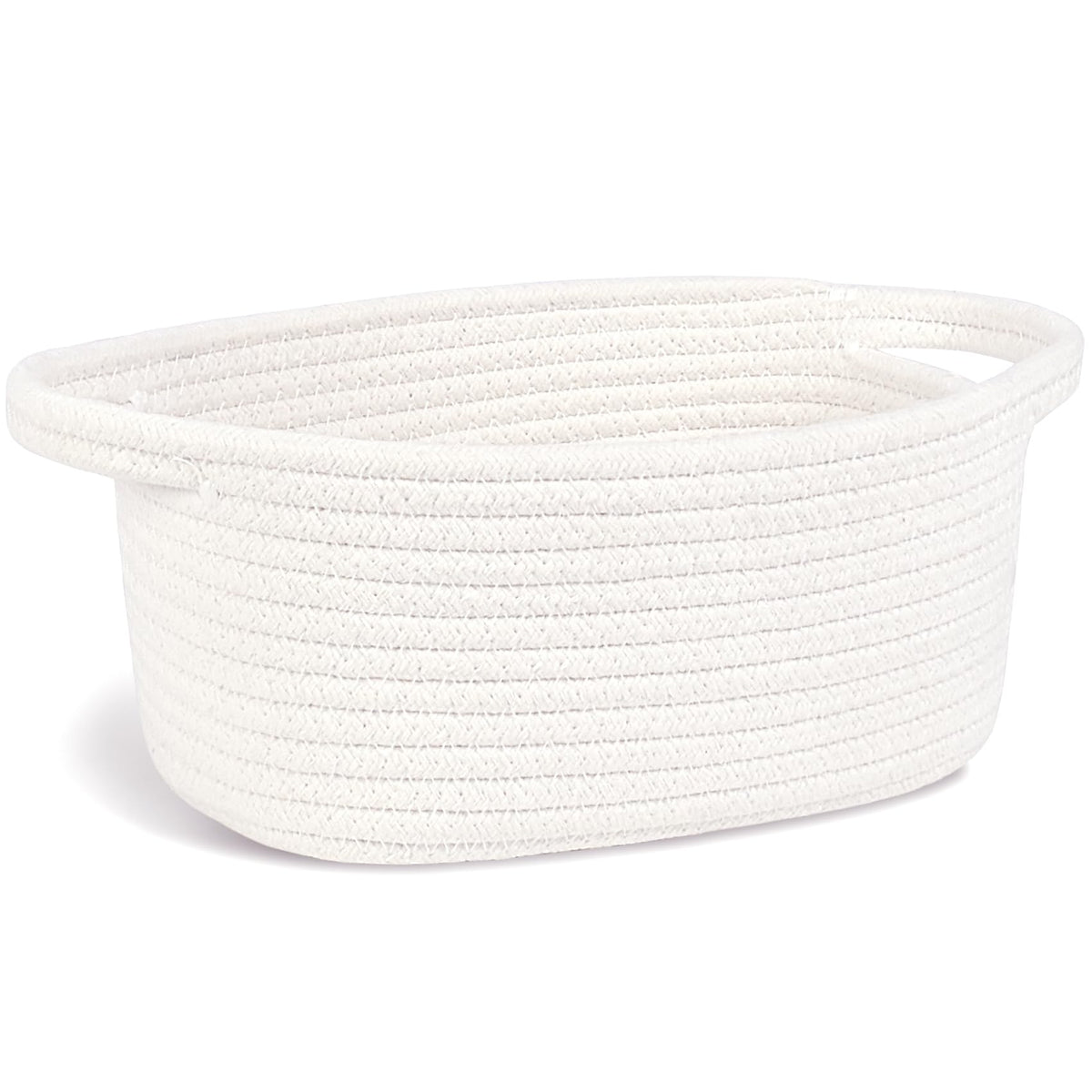 ABenkle small storage basket white front view aids quick organizing on shelves
