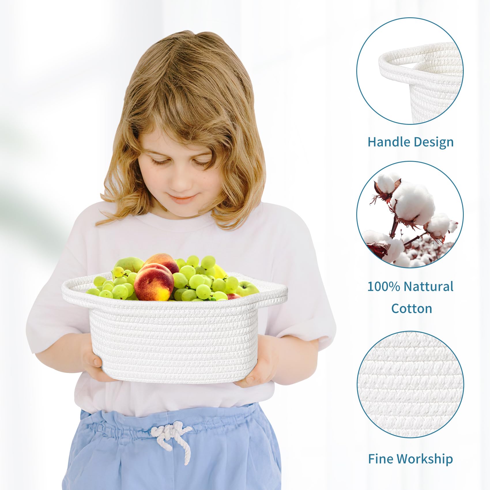 ABenkle small storage basket white with handles easy to carry and relocate
