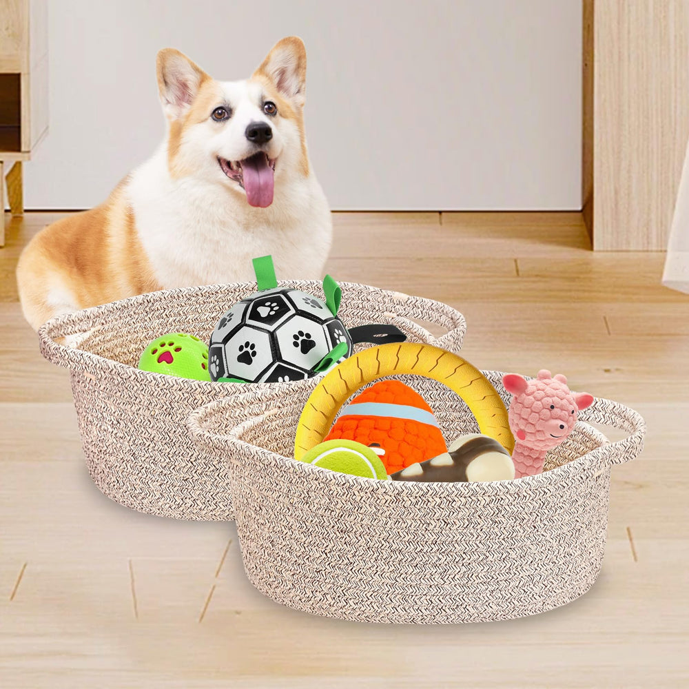ABenkle small woven basket contents organization with toys and daily essentials
