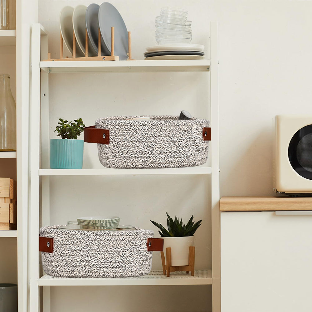 ABenkle small woven basket closeup shows natural cotton rope texture for safe storage.