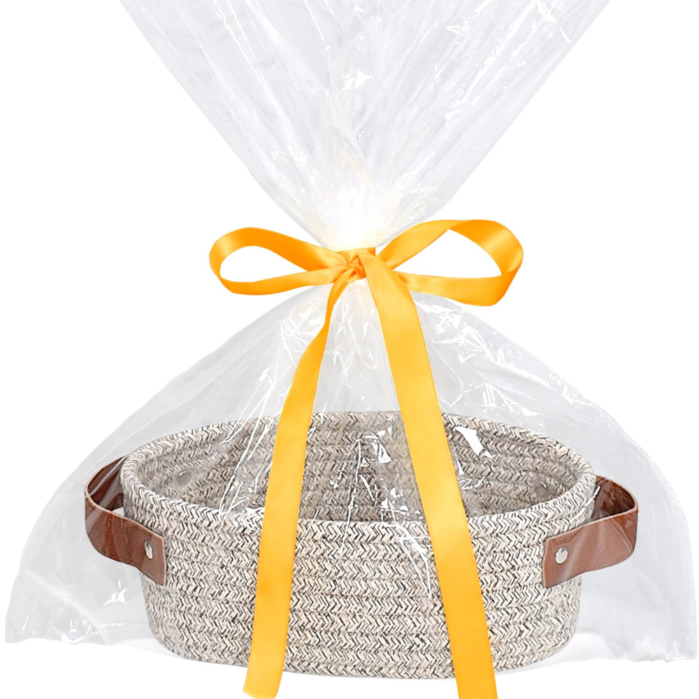 ABenkle small woven basket front view for tidy desktop storage.