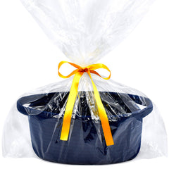 ABenkle small woven basket front view highlights sturdy handles for easy transport.