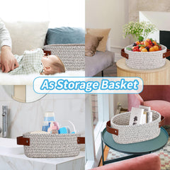 ABenkle small woven basket with gift bag and ribbon, ready for gifting.
